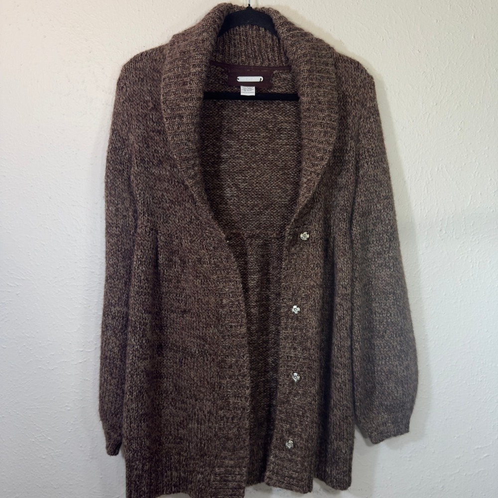 Vandemonium Brown Marled Wool Blend Shawl Collar Empire Waist Cardigan Sweater S